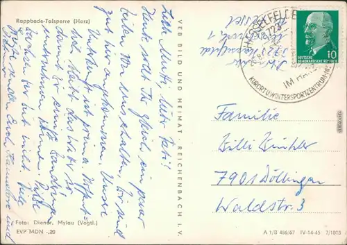Ansichtskarte Oberharz am Brocken Rappbodetalsperre - Staumauer 1967