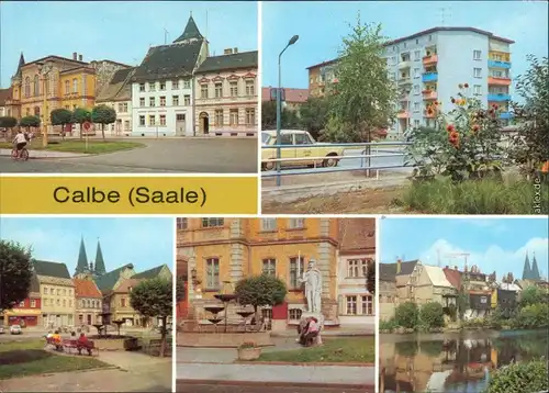 Calbe (Saale) Markt, Wilhelm-Pieck-Straße, Blick zur Stephanskirche,   1981