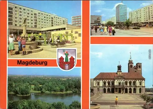 Magdeburg Eulenspiegelbrunnen, Karl-Marx-Straße, Rotehornpark, Rathaus 1980