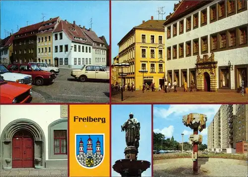 Freiberg (Sachsen) Untermarkt, 1. Schönlebehaus, Portal, Brunnendenkmal 1988