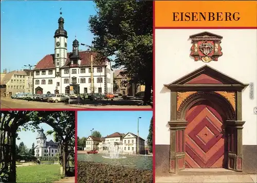Eisenberg (Thüringen) Rathaus, Blick zur Schloßkirche, Platz der Republik  1988