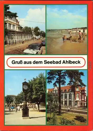 Ahlbeck (Usedom) FDGB-Erholungsheim Strandschloß, Strand, Stranduhr,   1988