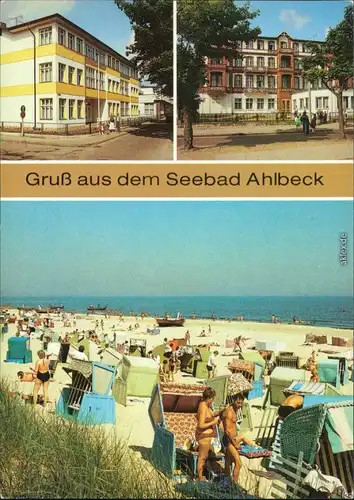 Ahlbeck (Usedom) FDGB-Erholungsheim Neptun und Kurt Bürger, Strand 1988