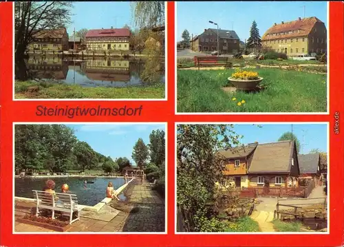 Ansichtskarte Steinigtwolmsdorf Teich, Park, Freibad, Ortsmotiv 1982