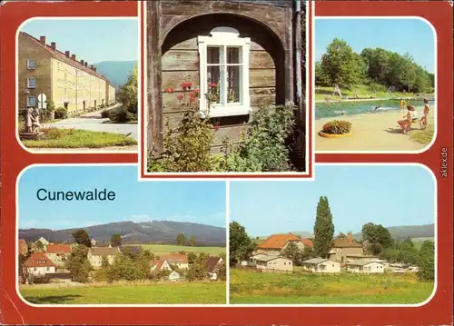 Cunewalde (Oberlausitz) Kumwałd AWG-Neubauten, Umgebindehaus, Volksbad 1983