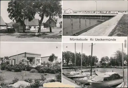 Ansichtskarte Mönkebude Dorfstraße, Strand, Bungalowsiedlung, Hafen 1981