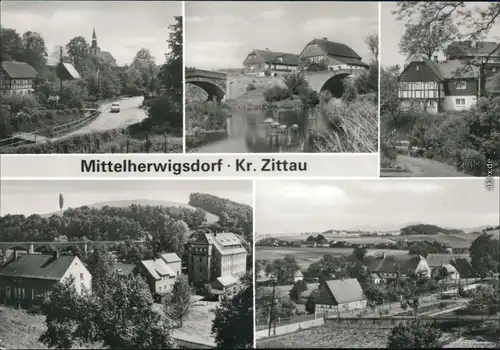 Mittelherwigsdorf Kirche, Brücke, Fachwerkhäuser, Ortsmotive 1983