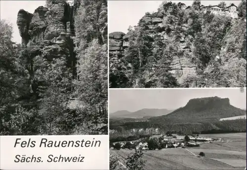 Ansichtskarte Rathen Fels Rauenstein - Lehmannschlucht mit Panorama 1987