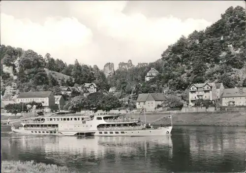 Ansichtskarte Rathen Panorama-Ansicht mit MS Karl Marx 1979