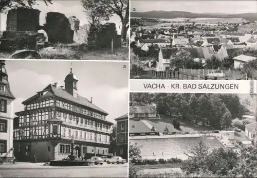 Ansichtskarte Bad Salzungen Ruine St. Annen, Übersicht, Rathaus, Freibad 1984