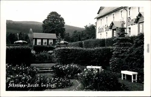 Ansichtskarte Geising Altenberg (Erzgebirge) Schellhas-Baude mit Garten 1932