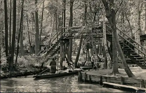 Ansichtskarte Lübben (Spreewald) Lubin (Błota) Kahr und Holzbrücke 1963