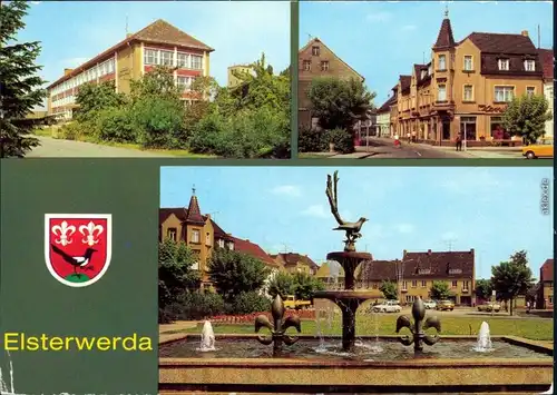 Elsterwerda Wikow Oberschule, Hauptstraße, Elsterbrunnen am Markt g1984