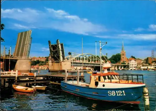 Ansichtskarte Sonderburg Sønderborg Bootshafen mit Hebebrücke 1985