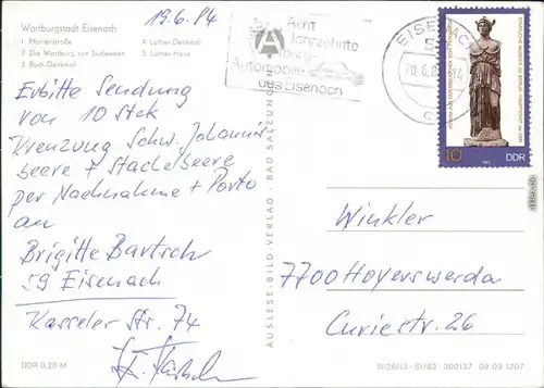 Eisenach Marienstraße, Wartburg, Bach-Denkmal, Luther-Denkmal, Luther-Haus 1984