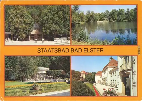 Ansichtskarte Bad Elster Marienquelle, Gondelteich, Badecafé, Badehaus 1980