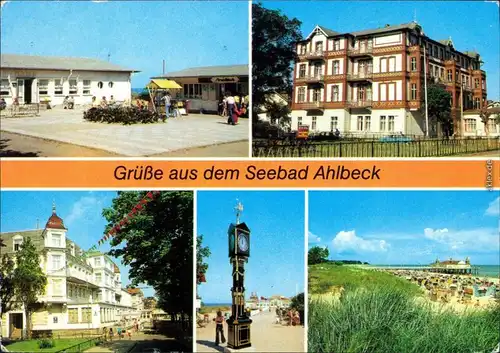 Ahlbeck (Usedom) Strandpromenade, FDGB-Erholungsheime, Stranduhr,   g1984