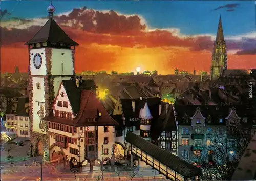 Ansichtskarte Freiburg im Breisgau Schwabentor in der Dämmerung 1994