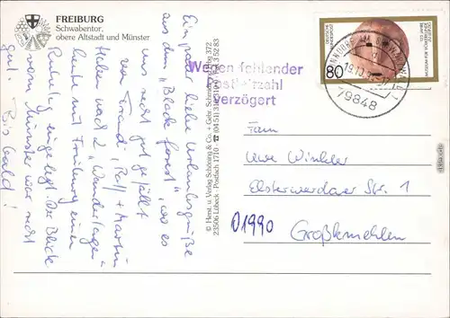 Ansichtskarte Freiburg im Breisgau Schwabentor in der Dämmerung 1994