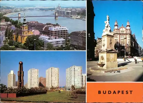 Ansichtskarte Budapest Überblick, Denkmal, Neubauviertel 1980