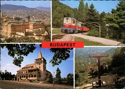 Ansichtskarte Budapest Überblick, Eisenbahn, Hotel, Seilbahn 1972