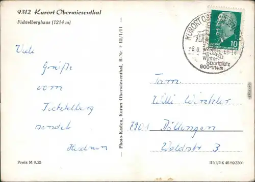 Ansichtskarte Oberwiesenthal Fichtelberghaus und Wetterwarte 1969