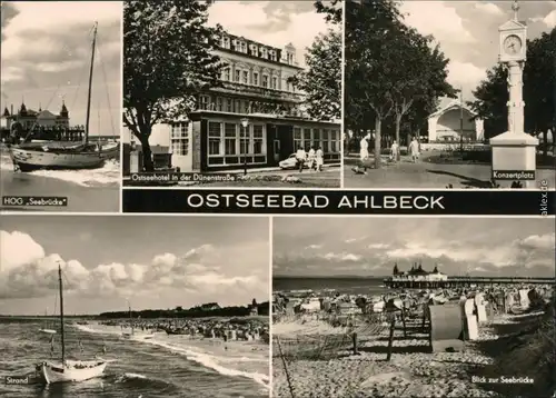 Ahlbeck (Usedom) HOG Seebrücke Segelboot, Ostseehotel in der Dünenstraße  1970