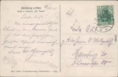 Ansichtskarte Ilsenburg (Harz) Hotel und Pension zur Tanne 1915 