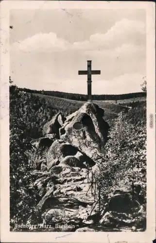 Ansichtskarte Ilsenburg (Harz) Ilsestein / Ilsenstein mit Kreuz 1954