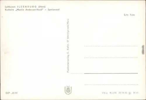 Ansichtskarte Ilsenburg (Harz) Kurheim Martin-Andersen-Nexö - Speisesaal 1970