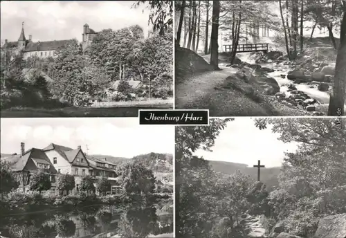 Ilsenburg (Harz) Schloss, Brücke üner den Bach, Ortsmotiv,  Kreuz 1978