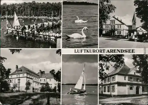 Arendsee (Uckermark)-Nordwestuckermark Bootssteg, Schwäne, Segelboot 1977