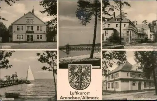 Arendsee (Altmark) Rathaus FDGB-Waldheim Bootssteg Segelboot Jonny Scheer 1957