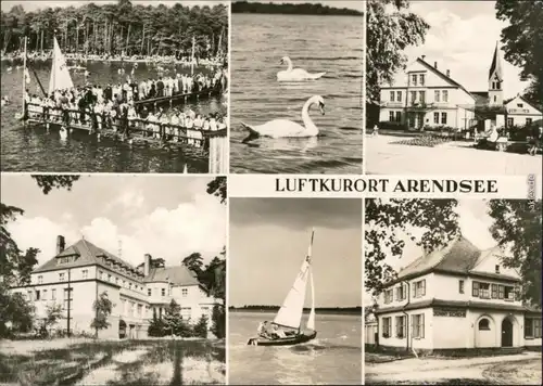 Arendsee (Uckermark)-Nordwestuckermark Bootssteg, Schwäne, Segelboot 1970