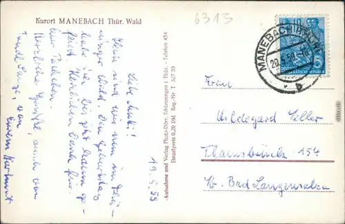 Ansichtskarte Manebach-Ilmenau Panorama-Ansicht xxx 1959