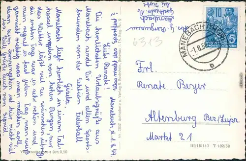 Ansichtskarte Manebach-Ilmenau Panorama-Ansicht 1959