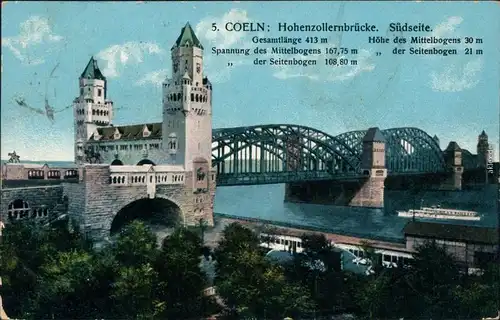 Ansichtskarte Köln Coellen | Cöln Hohenzollernbrücke 1926