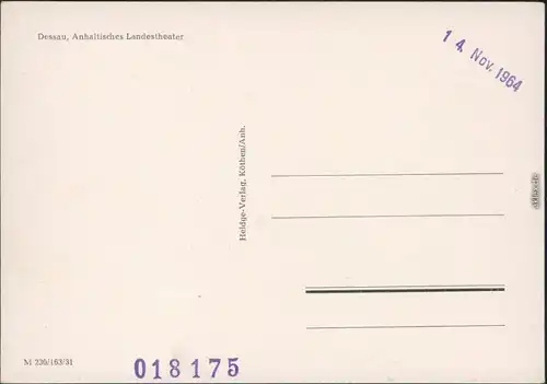 Ansichtskarte Dessau-Dessau-Roßlau Anhaltisches Theater / Landestheater 1964