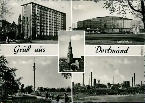 Ansichtskarte Dortmund 4 Bild: Stadthaus, Westfalenhütte, Fernsehturm 1968 