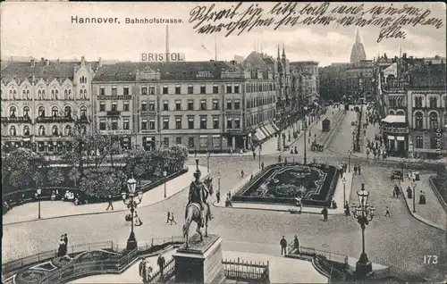 Ansichtskarte Hannover Patie in der Bahnhofstraße - Hotel Bristol 1908 