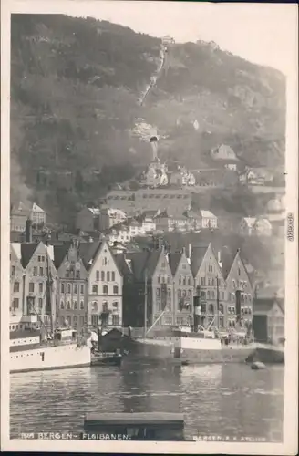 Ansichtskarte Bergen Bergen Floibanen Schiffe und Straße 1930 