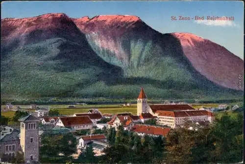 Ansichtskarte Bad Reichenhall St. Zeno mit Bergmassiv im Hintergrund 1925