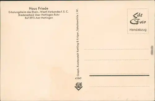 Ansichtskarte Hattingen Haus Friede - Außenansicht 1939