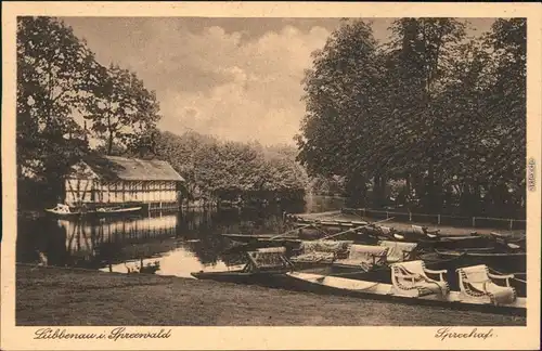 Ansichtskarte Lübbenau (Spreewald) Lubnjow Spreewaldhof und Kähne 1924 