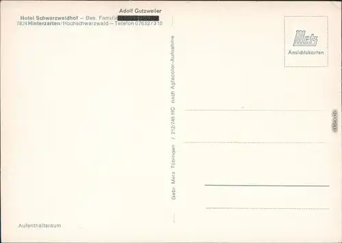 Ansichtskarte Hinterzarten Hotel Schwarzwaldhof - Zimmer 1972