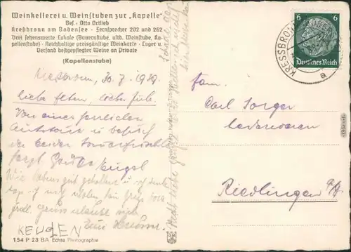 Kressbronn am Bodensee Weinkellerei u. Weinstube zur Kapelle 1939 