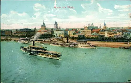 Ansichtskarte Mainz Panorama-Ansicht, Fährschiffe 1907