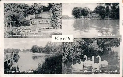 Ansichtskarte Kyritz Untersee mit Insel, Schwanenidyll, Inselrestaurant 1966