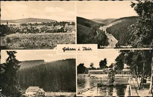 Gehren (Thüringen) Überblick, Schobsetal -  Schobsemühle, Freibad 1959