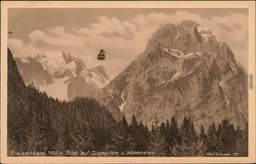 Ansichtskarte Grainau Kreuzeckbahn - Zugspitze und Waxenstein 1928 